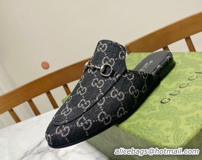 Low Cost Gucci Princetown GG Denim Flat Slippers Black 2025 557730