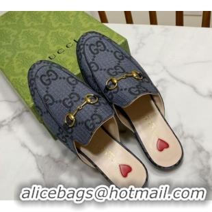 Buy Luxury Gucci Princetown GG Check Fabric Flat Slippers Grey 2025 557730