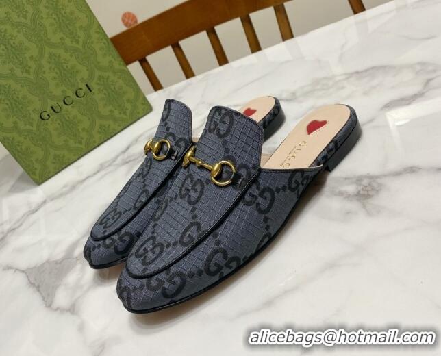 Buy Luxury Gucci Princetown GG Check Fabric Flat Slippers Grey 2025 557730