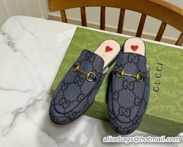 Buy Luxury Gucci Princetown GG Check Fabric Flat Slippers Grey 2025 557730