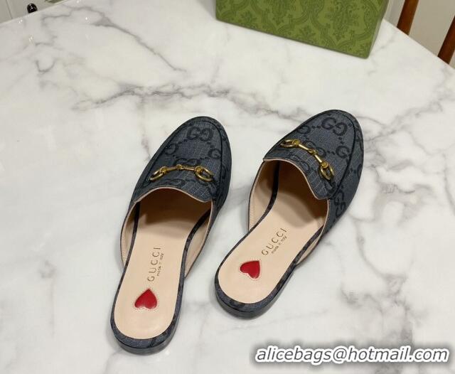 Buy Luxury Gucci Princetown GG Check Fabric Flat Slippers Grey 2025 557730