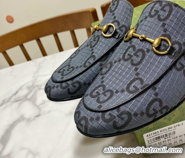 Buy Luxury Gucci Princetown GG Check Fabric Flat Slippers Grey 2025 557730
