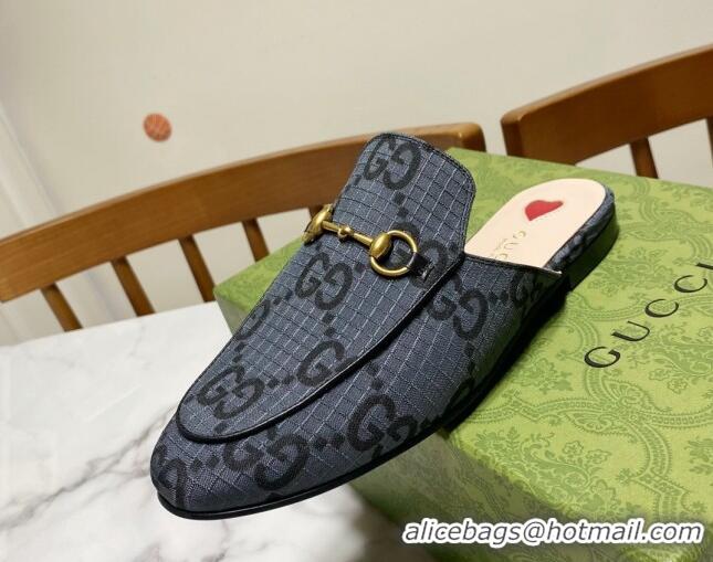 Buy Luxury Gucci Princetown GG Check Fabric Flat Slippers Grey 2025 557730