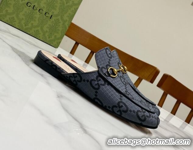 Buy Luxury Gucci Princetown GG Check Fabric Flat Slippers Grey 2025 557730
