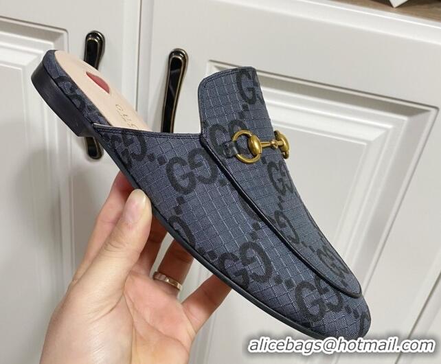 Buy Luxury Gucci Princetown GG Check Fabric Flat Slippers Grey 2025 557730