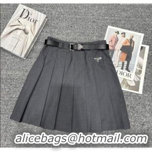 Original Cheap Prada Pleated Cotton Mini Skirt 30034 Grey 2025