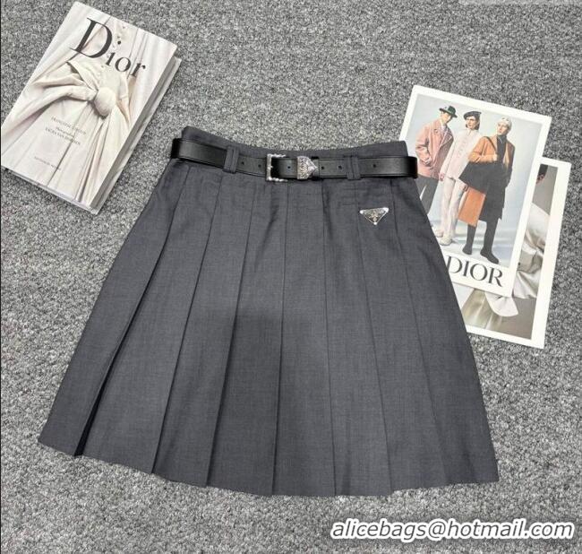 Original Cheap Prada Pleated Cotton Mini Skirt 30034 Grey 2025