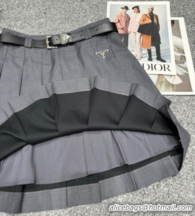 Original Cheap Prada Pleated Cotton Mini Skirt 30034 Grey 2025