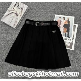 High Quality Prada Pleated Cotton Mini Skirt 30034 Black 2025