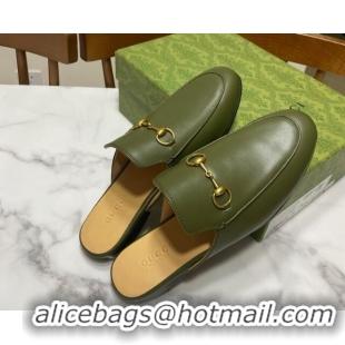 Cheap Gucci Princetown Calf Leather Flat Slippers Green 2025 557730