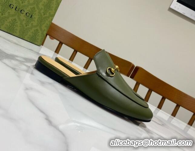 Cheap Gucci Princetown Calf Leather Flat Slippers Green 2025 557730