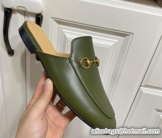 Cheap Gucci Princetown Calf Leather Flat Slippers Green 2025 557730
