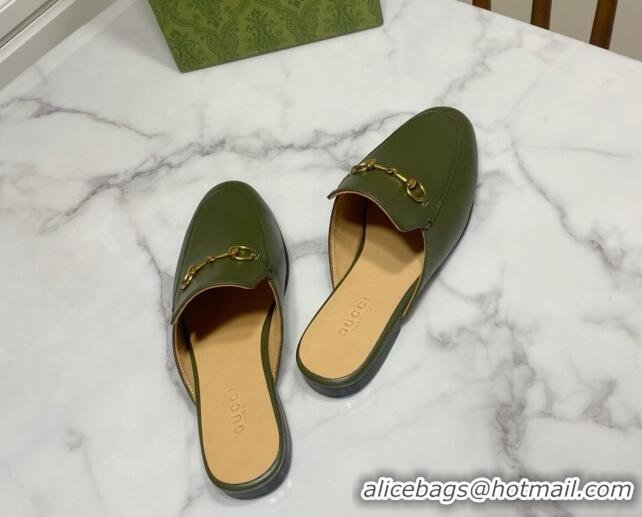 Cheap Gucci Princetown Calf Leather Flat Slippers Green 2025 557730