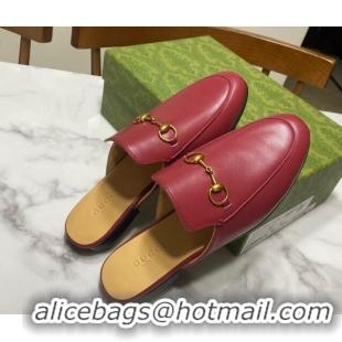 Charming Gucci Princetown Calf Leather Flat Slippers Red 2025 557730
