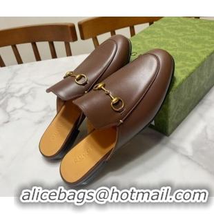 Duplicate Gucci Princetown Calf Leather Flat Slippers Coffee Brown 2025 557730
