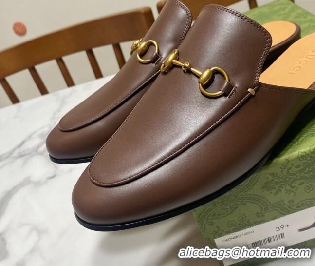 Duplicate Gucci Princetown Calf Leather Flat Slippers Coffee Brown 2025 557730