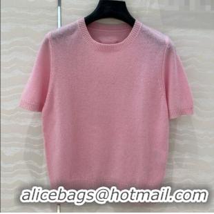 Best Price Prada Wool & Cashmere Short-sleeved Sweater P050715 Pink 2025