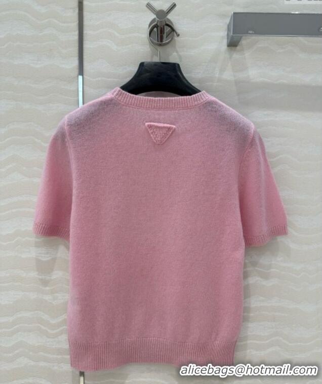 Best Price Prada Wool & Cashmere Short-sleeved Sweater P050715 Pink 2025