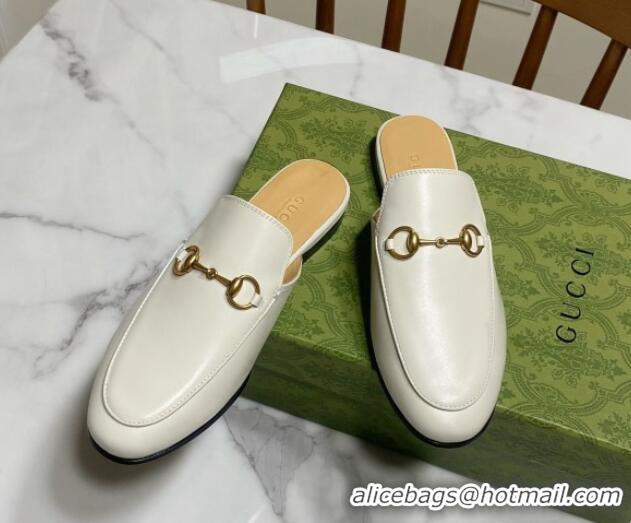 Unique Style Gucci Princetown Calf Leather Flat Slippers White 2025 557730