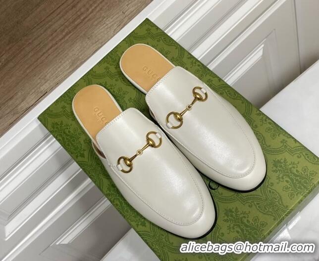 Unique Style Gucci Princetown Calf Leather Flat Slippers White 2025 557730