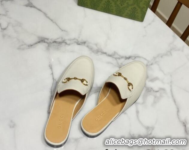 Unique Style Gucci Princetown Calf Leather Flat Slippers White 2025 557730