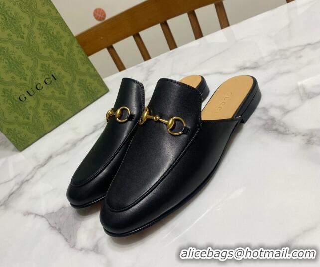 Durable Gucci Princetown Calf Leather Flat Slippers Black 2025 557730