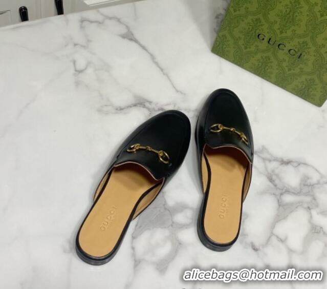 Durable Gucci Princetown Calf Leather Flat Slippers Black 2025 557730