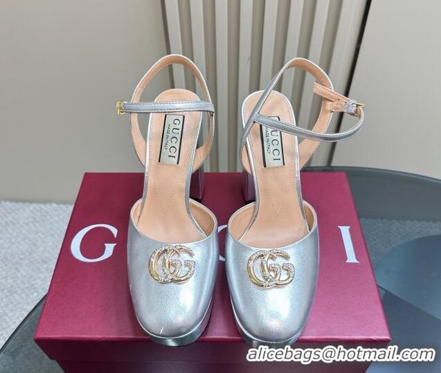 Top Design Gucci Calfskin Platform Pump with Double G 817258 Silver
