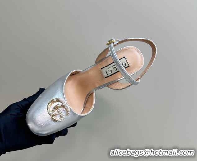 Top Design Gucci Calfskin Platform Pump with Double G 817258 Silver