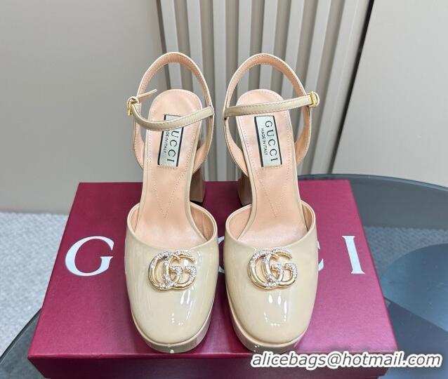 Good Product Gucci Patent Leather Platform Pump with Double G 817258 Beige