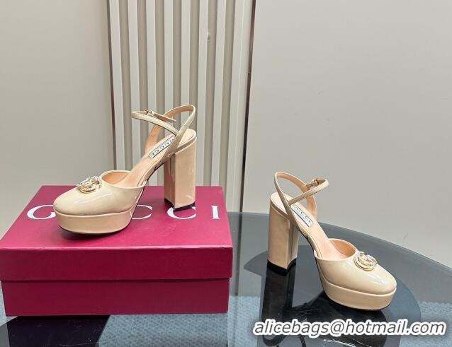 Good Product Gucci Patent Leather Platform Pump with Double G 817258 Beige