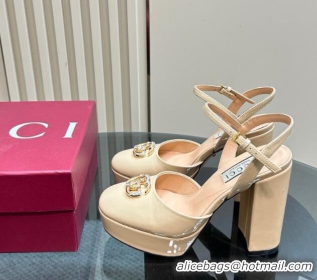 Good Product Gucci Patent Leather Platform Pump with Double G 817258 Beige