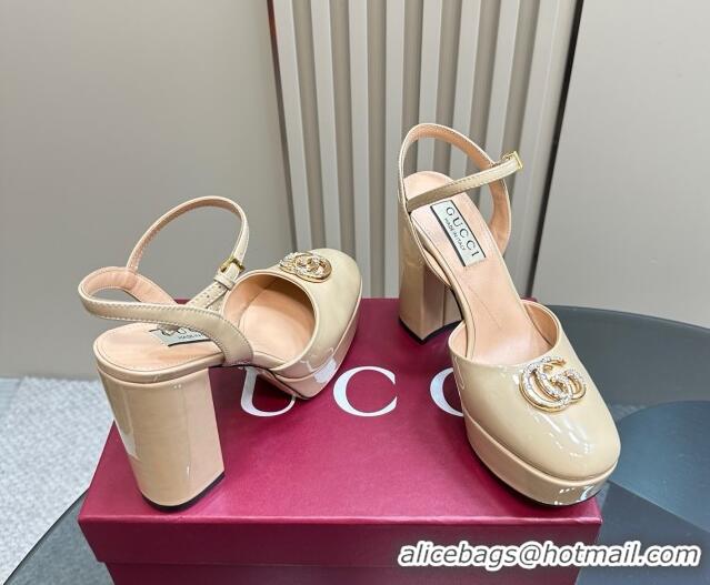Good Product Gucci Patent Leather Platform Pump with Double G 817258 Beige