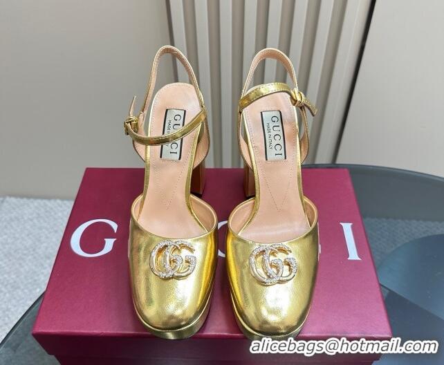 Shop Duplicate Gucci Calfskin Platform Pump with Double G 817258 Gold