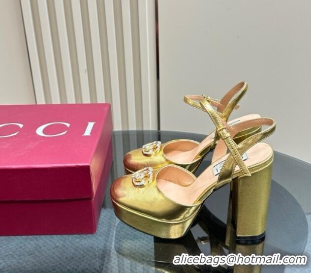 Shop Duplicate Gucci Calfskin Platform Pump with Double G 817258 Gold