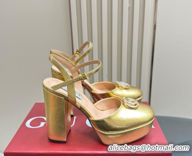 Shop Duplicate Gucci Calfskin Platform Pump with Double G 817258 Gold