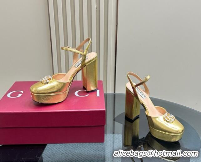 Shop Duplicate Gucci Calfskin Platform Pump with Double G 817258 Gold