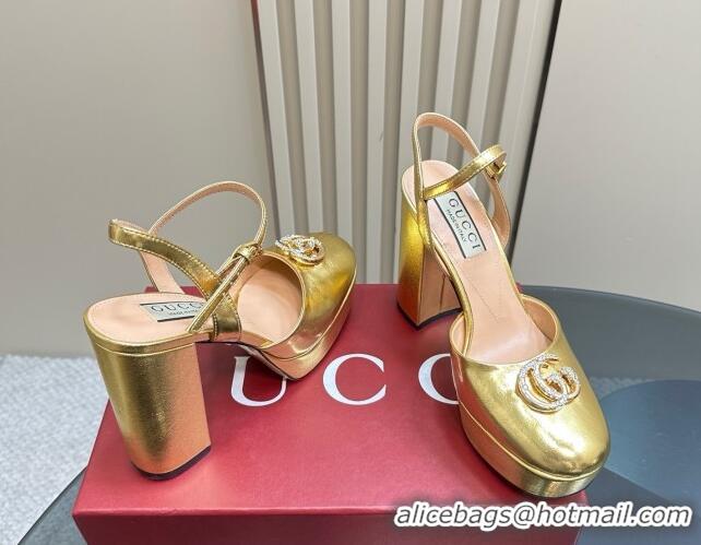 Shop Duplicate Gucci Calfskin Platform Pump with Double G 817258 Gold