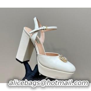 Good Quality Gucci Calfskin Platform Pump with Double G 817258 Whtie