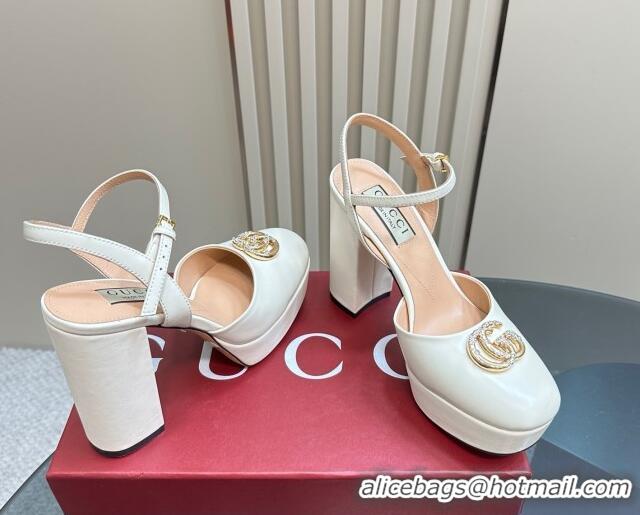 Good Quality Gucci Calfskin Platform Pump with Double G 817258 Whtie