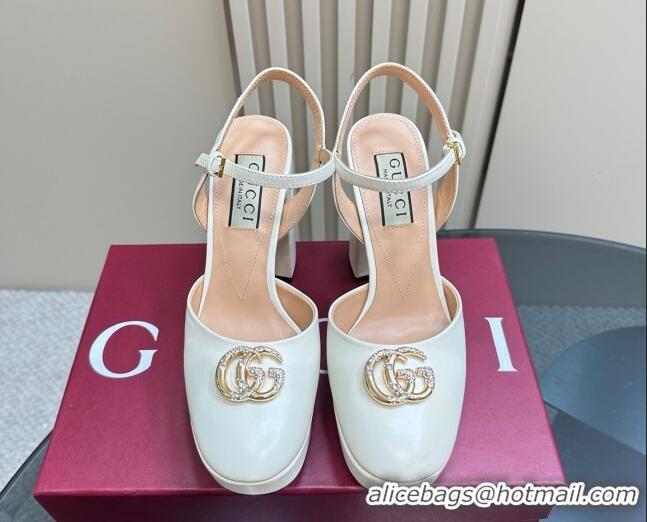 Good Quality Gucci Calfskin Platform Pump with Double G 817258 Whtie