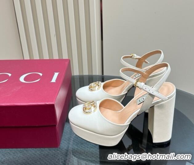 Good Quality Gucci Calfskin Platform Pump with Double G 817258 Whtie