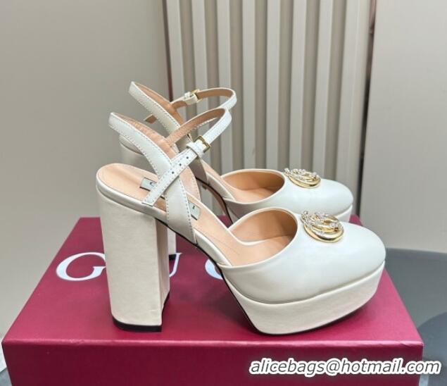 Good Quality Gucci Calfskin Platform Pump with Double G 817258 Whtie