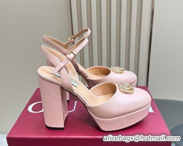 Best Product Gucci Calfskin Platform Pump with Double G 817258 Pink 2025