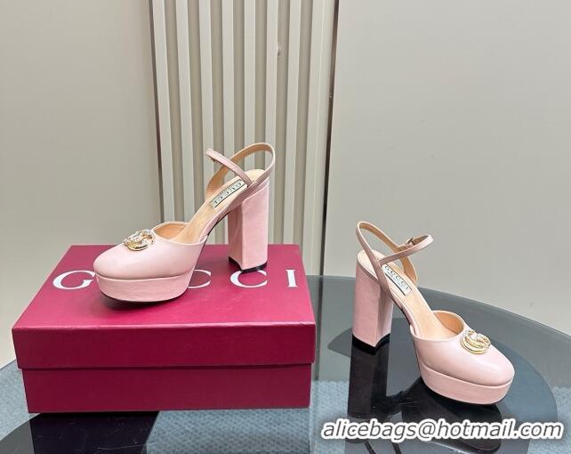 Best Product Gucci Calfskin Platform Pump with Double G 817258 Pink 2025