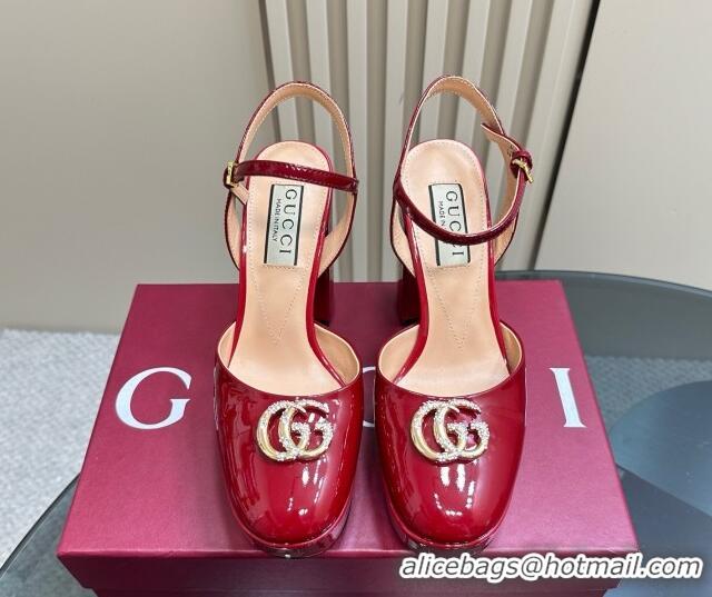 Hot Style Gucci Patent Leather Platform Pump with Double G 817258 Deep Red 2025