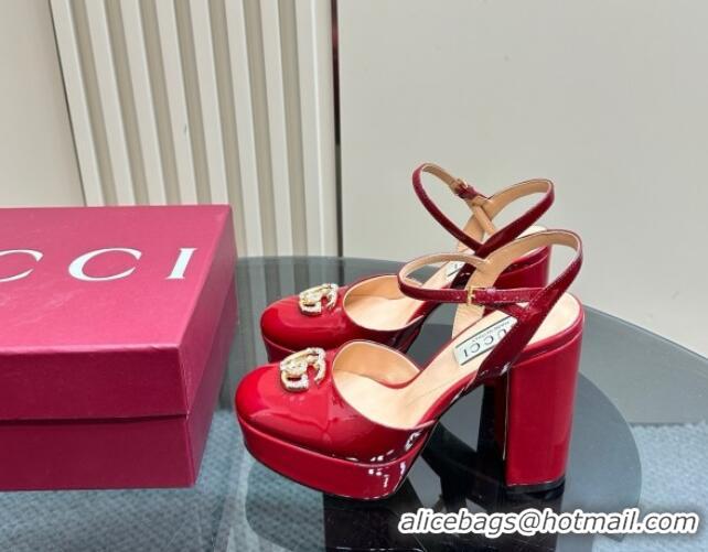 Hot Style Gucci Patent Leather Platform Pump with Double G 817258 Deep Red 2025