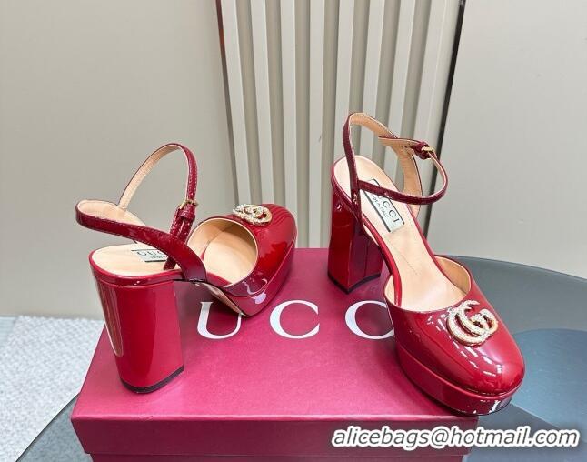 Hot Style Gucci Patent Leather Platform Pump with Double G 817258 Deep Red 2025