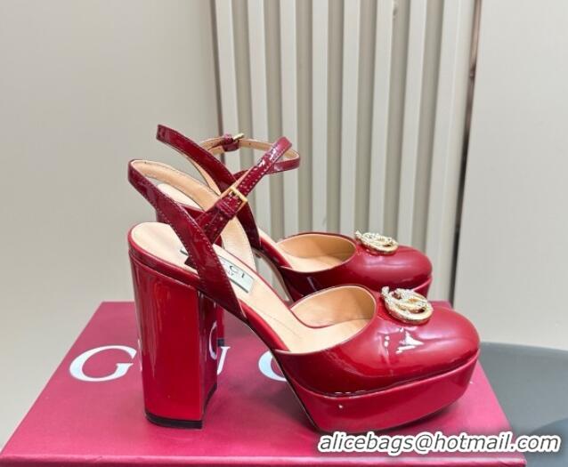 Hot Style Gucci Patent Leather Platform Pump with Double G 817258 Deep Red 2025