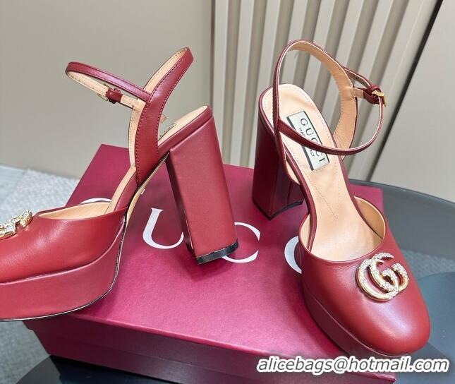Good Looking Gucci Calfskin Platform Pump with Double G 817258 Deep Red 2025
